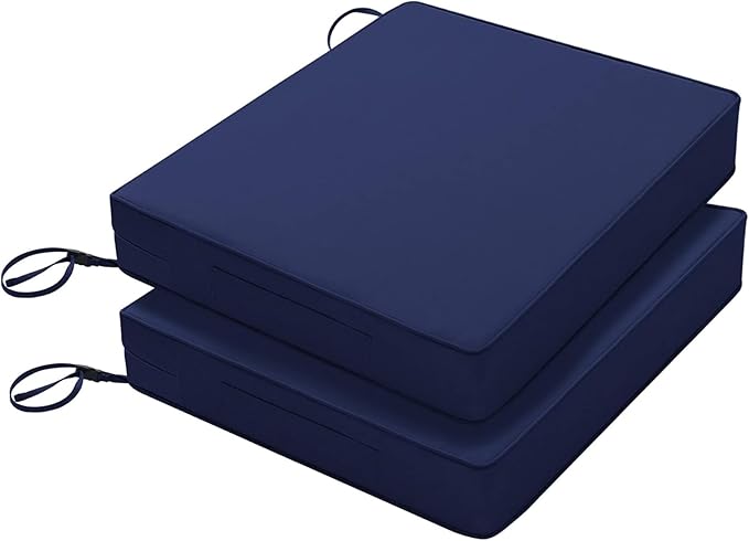 Favoyard Patio Chair Cushions 18.5 x 16 x 3 Inch Waterproof Outdoor Seat Cushions for Patio Furniture 3-Year Color Fastness Garden Sofa Couch Pads with Handle & Adjustable Straps Set of 2, Blue