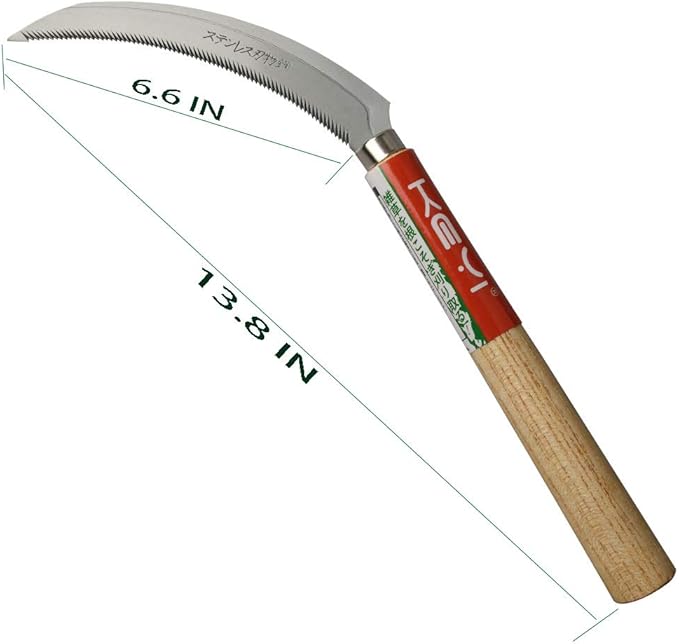 EYI Grass Sickle,Saw Tooth Sickle, Hand held Sickle Tool,Harvest Sickle with Wooden Handle, Light Serration, 6.6-Inch Stainless Steel Blade