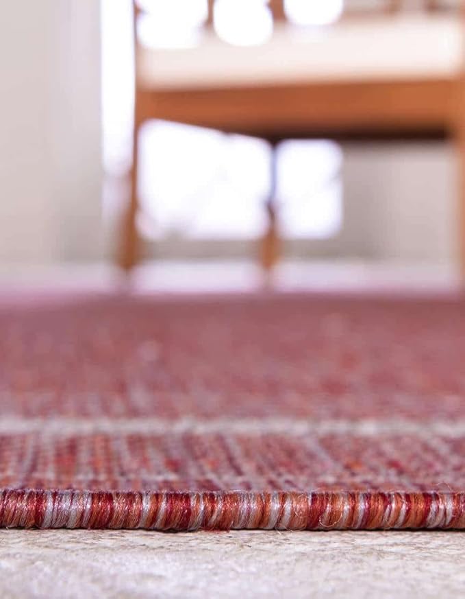 Unique Loom Outdoor Border Collection Area Rug - Soft Border (2' x 8' Runner, Rust Red/ Ivory)