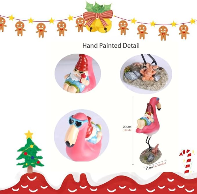 Gnome Garden Statue Funny Gnome Reclining on Flamingo Dwarf Figurines Resin Garden Gnomes Fall Decorations Outdoor for Patio Yard Lawn Porch Housewarming Ornament Gift