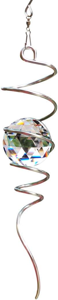 FONMY Gazing Ball Spiral Tail -Decorative Wind Spinner Sun Catcher 11 inch Tail and 2 inch Clear Crystal Orb. Indoor Outdoor Garden Decoration -13 inch Height