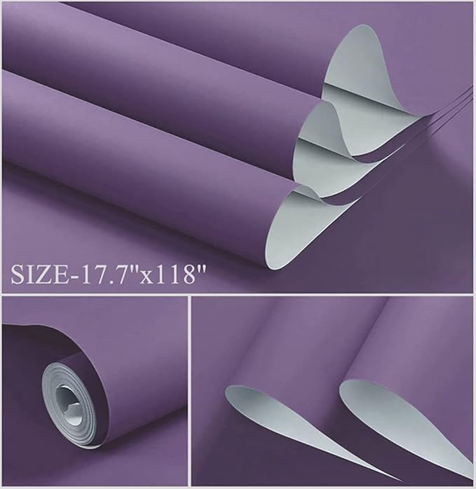 Dimoon 78.7''x17.7'' Purple Peel and Stick Wallpaper Contact Paper Modern Self Adhesive Wall Paper Removable Renter Friendly Textured Solid Color Shelf Cabinet Vinyl Roll (78.7''x17.7'',Dark Purple)
