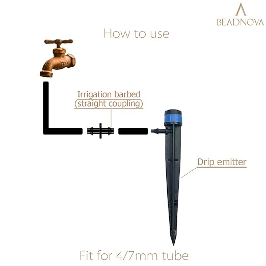 BEADNOVA Drip Irrigation Spray Emitters 50pcs Drip Emitters for 1/4 Inch with Straight Coupling Full Circle Micro Sprinkler Adjustable Irrigation Drippers for Drip Irrigation Parts Garden Patio Lawn