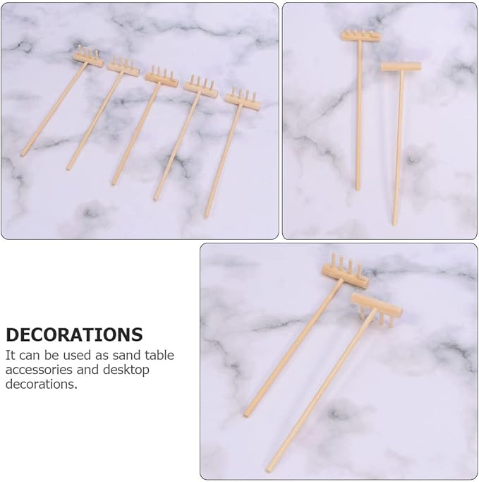 EXCEART 16 Pcs Mini Zen Garden Tool Set - Desktop Sand Rake, Miniature Dollhouse Rakes, Tabletop Wooden Toys, Garden Accessory - Juicy Bamboo Beech Child