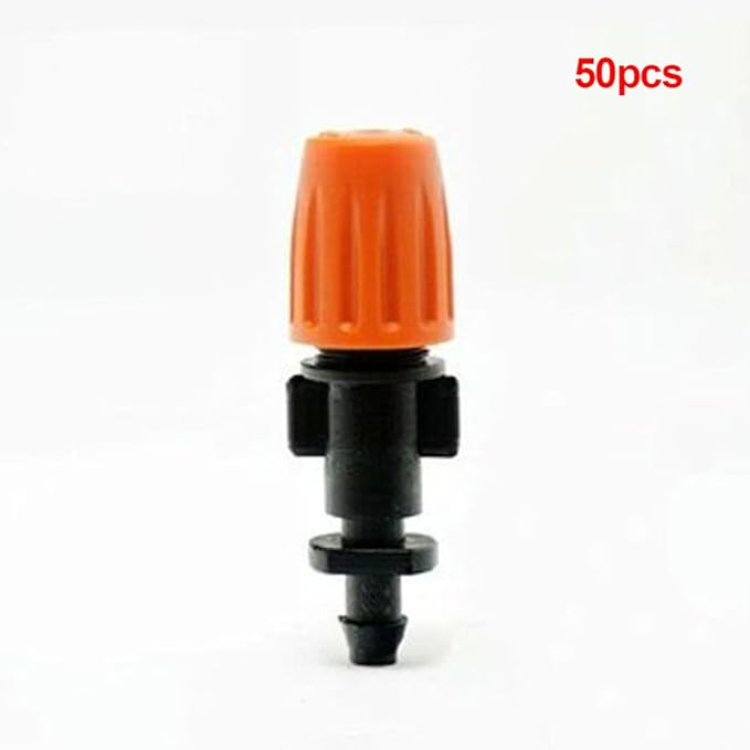FADDARE 50pcs Garden Irrigation Misting Dripper Set, Adjustable Flow, Black+Orange, Engineering Plastics
