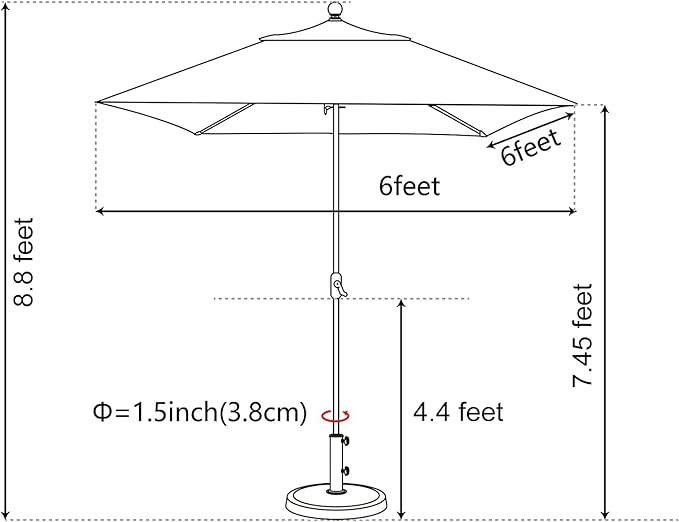 EliteShade USA 10-Year-Non-Fading 6x6Ft Square Market Umbrella Patio Outdoor Table Umbrella with Ventilation, Burgundy