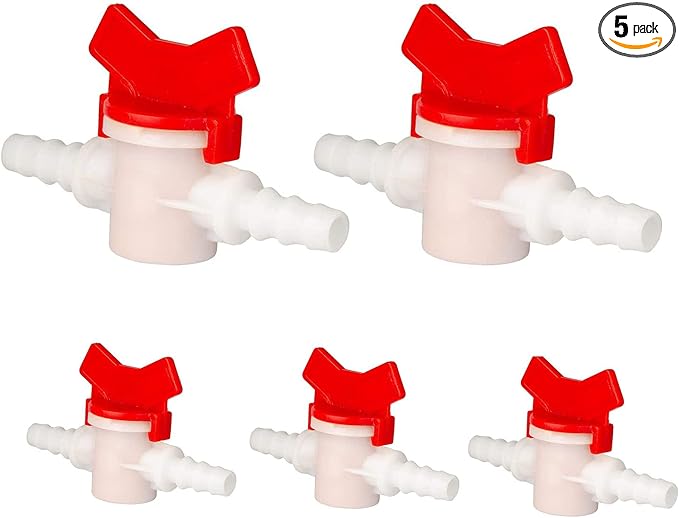 5 Pack Barbed Ball Valve 3/8" OD In-Line Ball Valve Shut-Off Switch with Hose Barb for Drip Irrigation and Aquariums Agricultura Garden