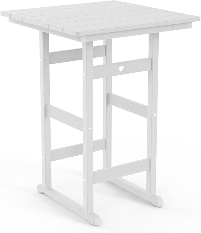 Adirondack Outdoor Bar Table, Durable HDPE Composite, Weather Resistant, Easy to Clean, Perfect for Backyard and Poolside Use, White