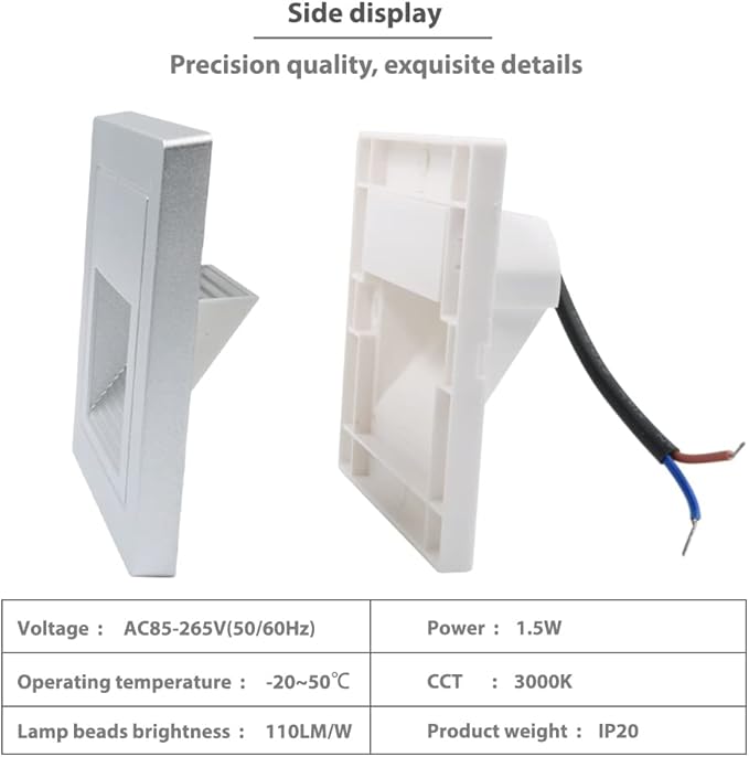 4Pcs 1.5W LED Step Light, Warm White 3000K Recessed Wall Spotlight for Staircase, Kitchen, Bedroom, Living Room, Cabinet, 110V Silver