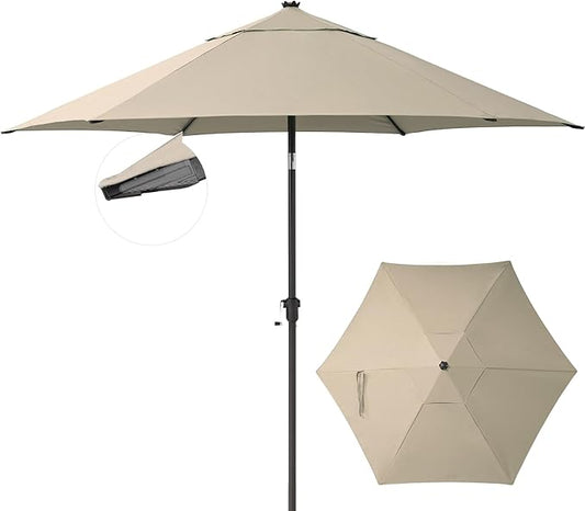 CROWN SHADES 9 Ft Patio Umbrella - Polyester Outdoor Umbrella with 30° Push Button Tilt, Patented Edge Connection Windproof Design for Patio, Pool, Garden & Table, UV Resistent
