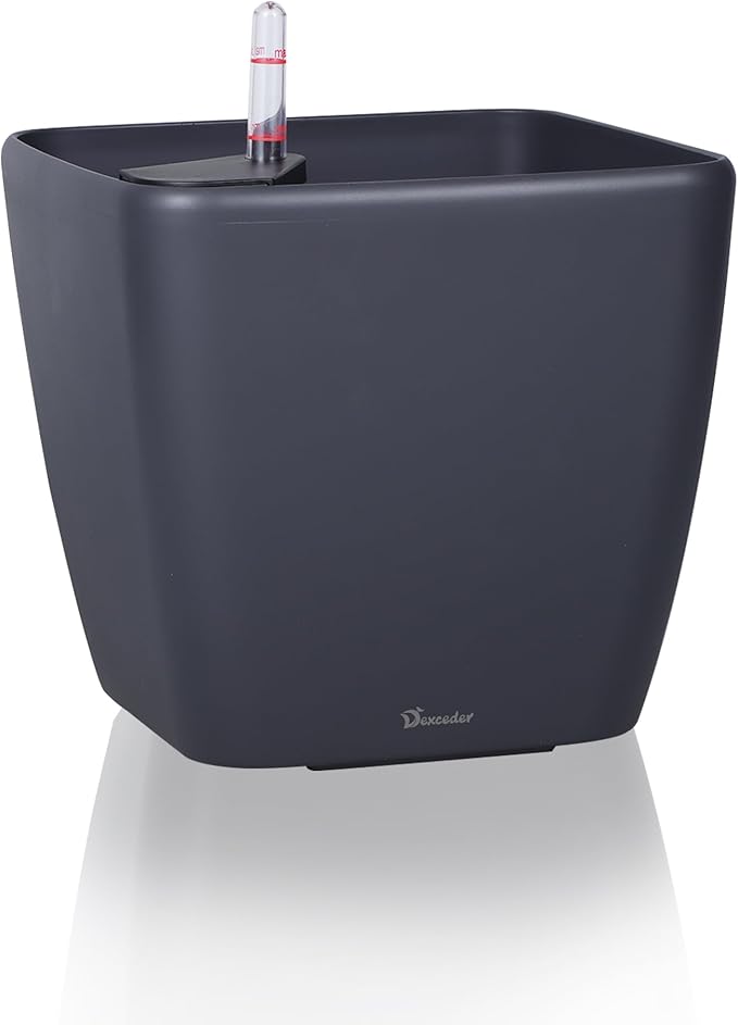 Dexceder 13x12 Self Watering Planter with Wheels Indoor Outdoor, Inner Mat Design, Thickened Large Floor Standing Flower Plant Pot with Water Level Indicator (Slate Gray Matte)