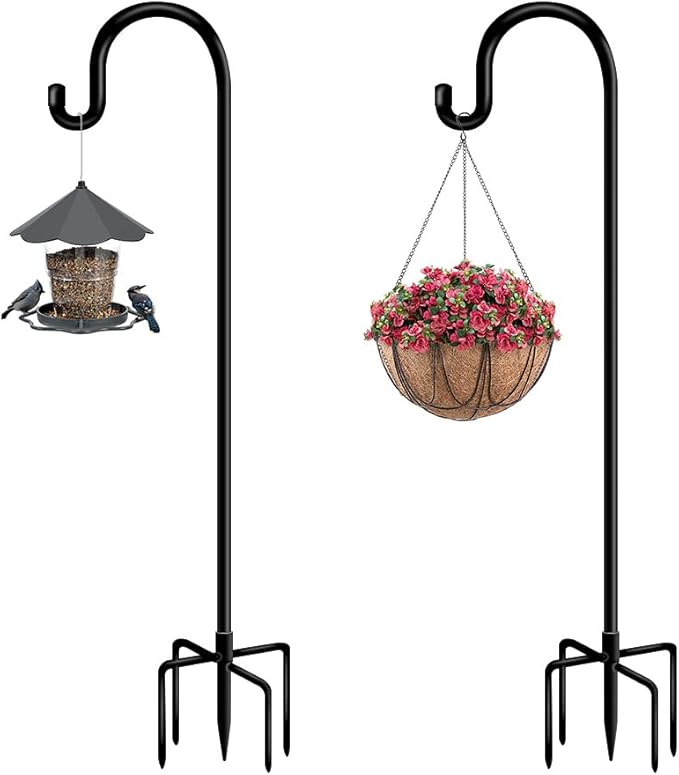 Bird Feeder Pole 60inch Heavy Duty Shepherds Hooks for Outdoor, Tall Hummingbird Feeder Stand for Hanging Plants Basket, Wind Chimes, Solar Lantern Flower Pots, Wedding Decor 2Packs