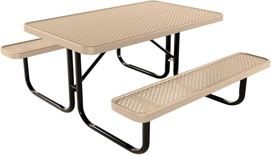 Coated Outdoor Furniture Heavy-Duty Portable Outdoor Kids Table, Punched Steel Kids Picnic Table, Commercial-Grade Picnic Table, Made in America (4ft Rectangular, Childrens, Tan)