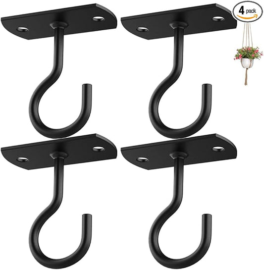 Ceiling Hooks for Hanging Plants 4Pack 2.5in,Wall Mount Hangers Plant Hooks,Wall Hooks for Plants,Lights,Planters,Lanterns,Hanging Bird Feeders,Wind Chimes,indoor&Outdoor Decoration Hooks Black