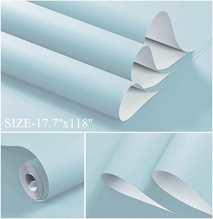Dimoon 78.7''x17.7'' Blue Peel and Stick Wallpaper Contact Paper Modern Self Adhesive Wall Paper Removable Renter Friendly Textured Solid Color Shelf Cabinet Vinyl Roll (78.7''x17.7'',Light Blue)
