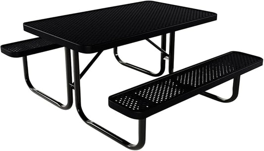 Coated Outdoor Furniture Heavy-Duty Portable Outdoor Kids Table, Punched Steel Kids Picnic Table, Commercial-Grade Picnic Table, Made in America (4ft Rectangular, Childrens, Black)