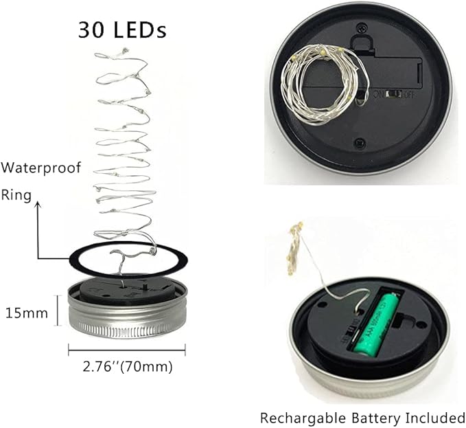 Decorman Solar Mason Jar Lights, 10 Pack 30 LED Fairy Star Firefly String Lids Lights with 10 Hangers for Patio Yard Garden Party Wedding Christmas Decoration(Jars Not Included) (10 Pack, Warm White)