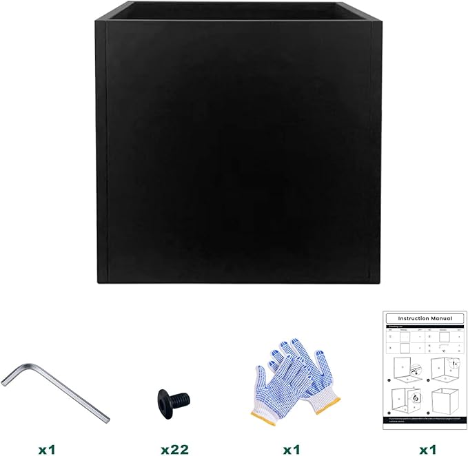 Galvanized Steel Black Planter Box Square 27.6 in Metal Large Planter Box Outdoor Indoor Huge Cube Heavy Duty Flower Pot Modern Commercial Residential for Patio, Deck, Yard, Garden