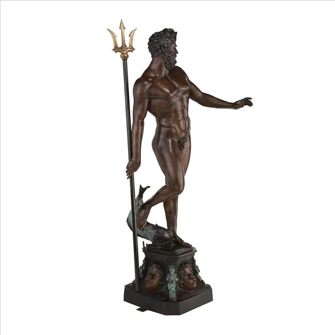 Design Toscano DD3123 Poseidon Man of The Sea Greek Mythology Indoor/Outdoor Garden Statue, 17 inches Wide, 67 inches Tall, Heirloom Cast Bronze, Verdigris Green & Sepia Brown Finish