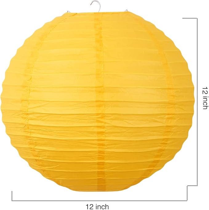 Chinese Style Paper Lanterns, Set of 12, Suitable for Party Decoration (Yellow, 12in)