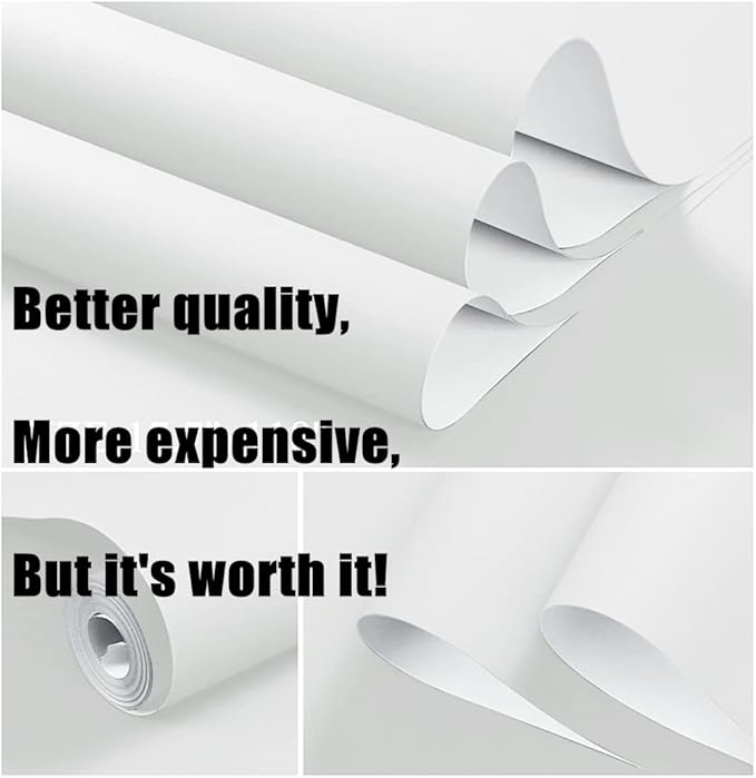 Dimoon 394''x23.6'' White Thicken Peel and Stick Wallpaper Contact Paper Modern Self Adhesive Wall Paper Removable Renter Friendly Textured Solid Color Shelf Vinyl Roll (394''x23.6'',White Thicken)