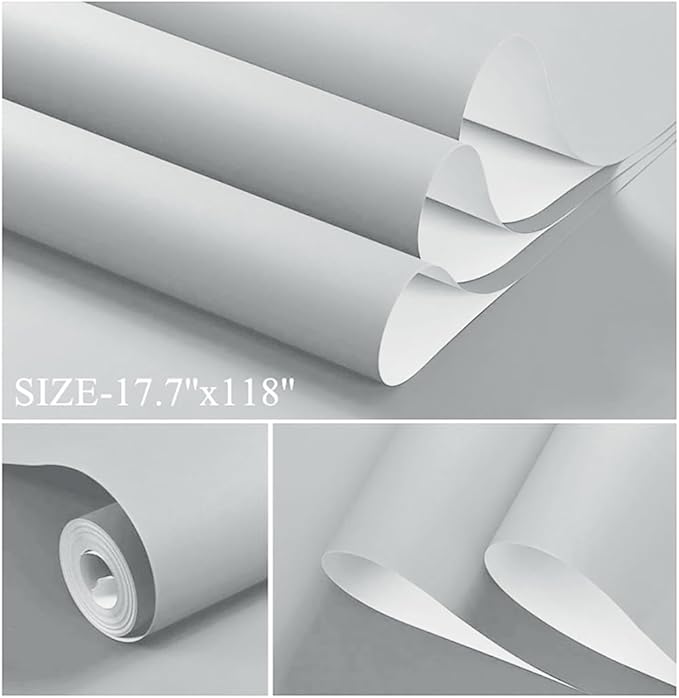 Dimoon 394''x17.7'' Grey Peel and Stick Wallpaper Contact Paper Modern Self Adhesive Wall Paper Removable Renter Friendly Textured Solid Color Shelf Cabinet Vinyl Roll (394''x17.7'',Silver Grey)
