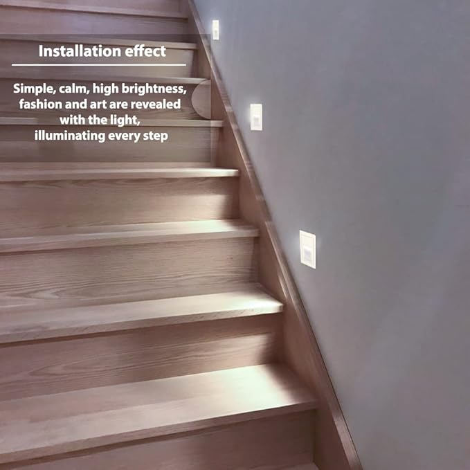 4Pcs 3W LED Step Light, Cool White 6000K IP65 Waterproof Recessed Wall Light, Stair Light Staircase Light Lighting lamp, Inside Outside Garden Balcony Corridor, Aluminum, 120V White