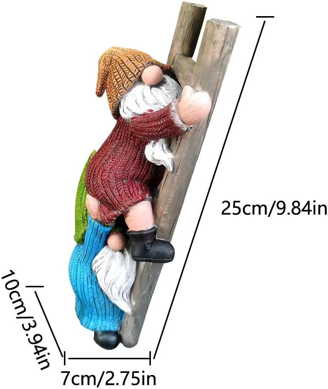 Garden Gnome Statue, Funny Climbing Ladder Gnomes Figurine Resin Sculpture Outdoor Decor for Patio Yard Lawn Porch Ornaments Gift