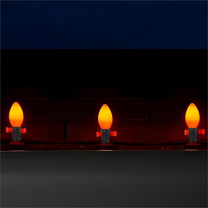 C7 LED Orange Halloween Lights, 25Ft Outdoor Halloween Decorations String Lights Waterproof with 27 Orange LED Bulbs, Vintage Christmas Lights for Halloween Outdoor Indoor Patio Home Party Garden Yard