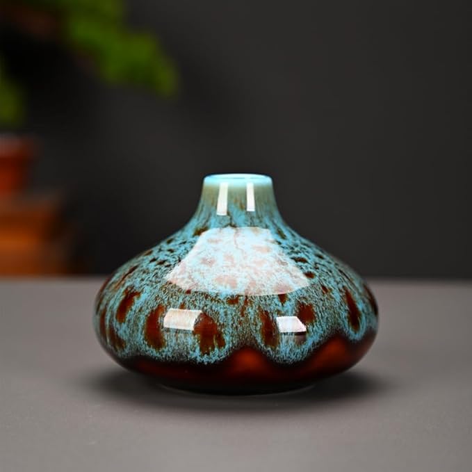 Ceramic Bud Vase Set, Fambe Blue Glazed Finish, Decorative Flower Vases (Blue-Set of 6)