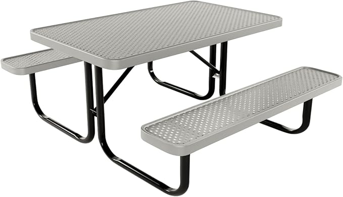 Coated Outdoor Furniture Heavy-Duty Portable Outdoor Kids Table, Punched Steel Kids Picnic Table, Commercial-Grade Picnic Table, Made in America (4ft Rectangular, Childrens, Gray)