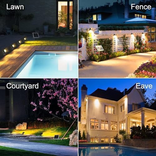 CLY 4-in-1 Solar Spot Lights Outdoor with 14M Cable Solar Powered Landscape Lighting Low Voltage IP66 Waterproof Auto On/Off for Outside Garden Yard Landscape Pathway 2700K Warm White
