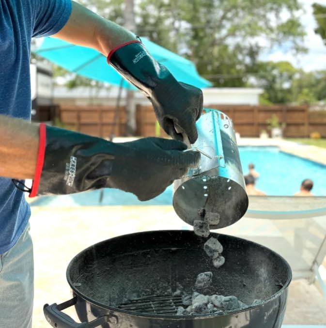 Freedom BBQ Gloves 932°F Heat Rated Magnetic EZ On Off Safety Clips Waterproof for Grills Smokers Fryers Ovens (18")