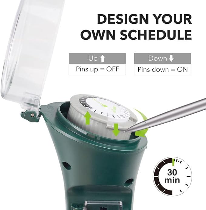 BN-LINK Outdoor Power Strip with Programmable Mechanical Timer and Yard Stake, 6 Grounded Outlets - 6 ft Cord, Weatherproof for Outdoor Lamps Lights Ponds Christmas Lights 1875W/15A ETL Listed