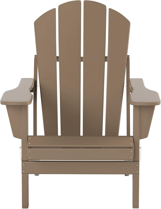 WO Home Furniture Adirondack Chairs Table Set of 3 PCS Outdoor Folding Chairs Coffee Table Weather/UV Resistant for Lawn, Garden, Bon Fire, Balcony (Weathered Wood)