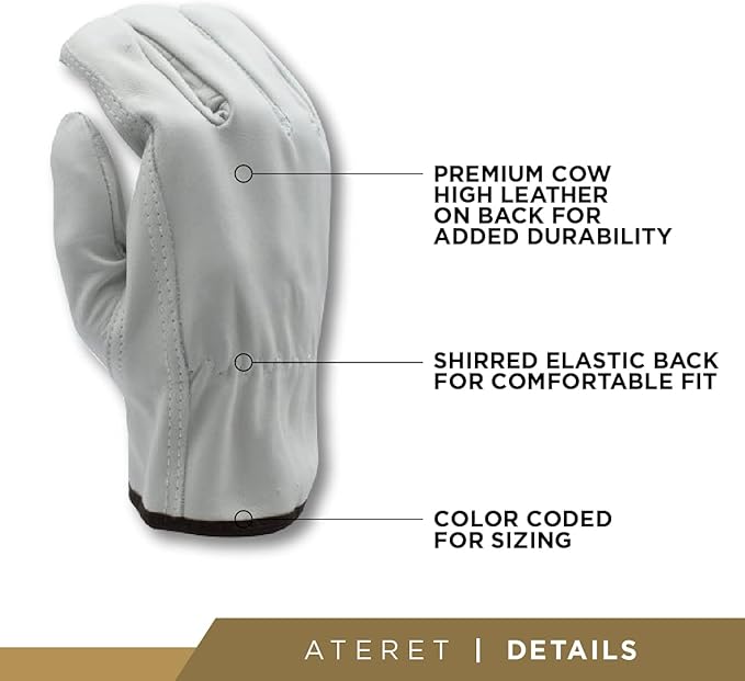 ATERET 36 Pairs Large Heavy Duty Durable Cowhide Leather Work Gloves I Driver Gloves for Truck Driving, Warehouse, Gardening, Farming