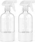 2 Pack Glass Spray Bottles with Silicone Sleeve, 16 oz Empty Refillable Containers with Adjustable Spray Nozzles, Spray Bottles for Hair, Cleaning Solutions and Plants White