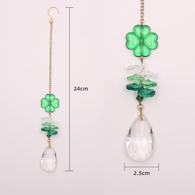 Crystal Hanging Decorations-Hanging Ornament Crystals with Leaf Clover Suncatchers with Crystal Ball for Home, Office, Garden and Festival Decoration
