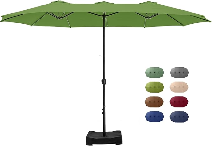 GREEN PARTY 15 ft Rectangle Patio Umbrella with Base Included, Double-Sided Table Umbrella with Crank, Large Outdoor Umbrellas for Patio Poolside Garden Backyard, Lime Green