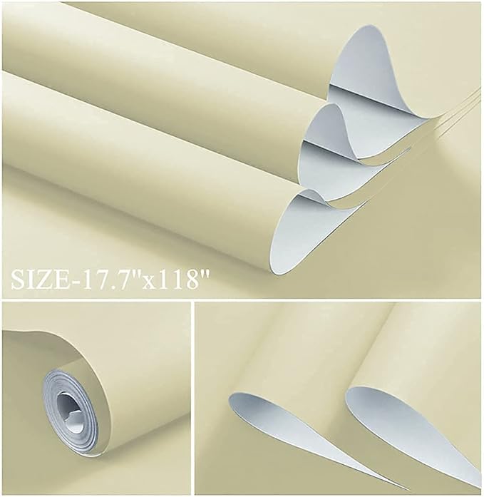 Dimoon 118''x17.7'' Beige Peel and Stick Wallpaper Contact Paper Modern Self Adhesive Wall Paper Removable Renter Friendly Textured Solid Color Shelf Cabinet Vinyl Roll (118''x17.7'',Beige)