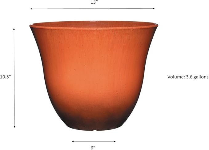 Classic Home and Garden Honeysuckle Resin Flower Pot Planter, Orange Ember, 13" (Pack of 3)
