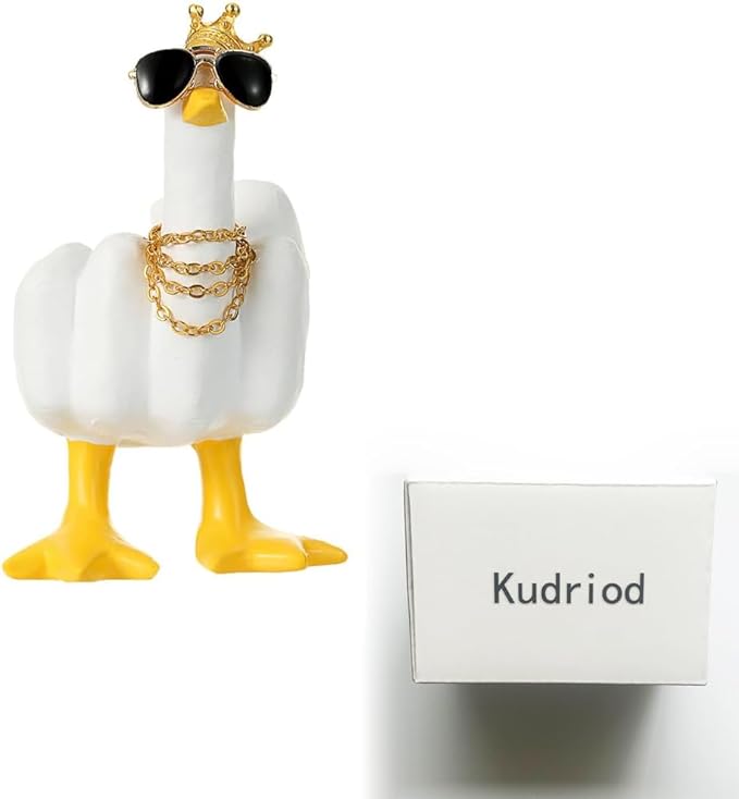 Accddio Middle Finger Duck Decor, Funny Middle Finger Resin Garden Statue, Duck You Cool Fun Gag Gift for Home Office Desk (White)