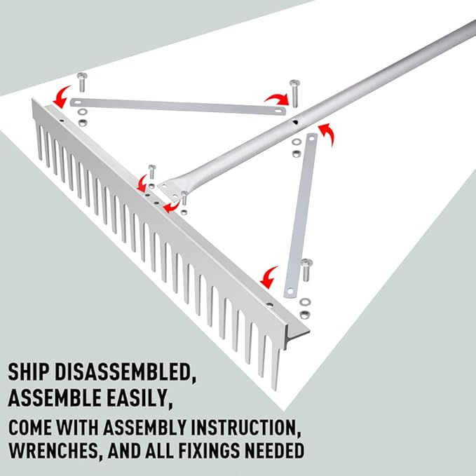 Colwelt Landscape Rake - 24Tines, Aluminum Head with 68" Handle, 24" Width for Beach & Lawn Care
