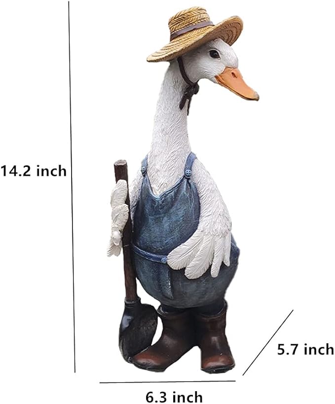 Garden Statues Gardener Couple Duck, Indoor Outdoor Decorations Cute Ducks Art Décor Goose Figurine Ornament for Yard Home Garden Patio and Office (Male)