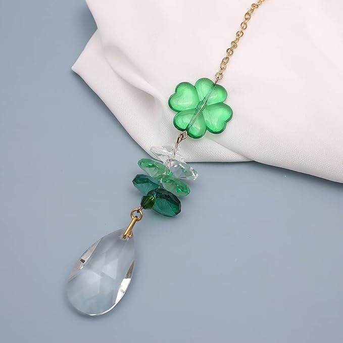 Crystal Hanging Decorations-Hanging Ornament Crystals with Leaf Clover Suncatchers with Crystal Ball for Home, Office, Garden and Festival Decoration