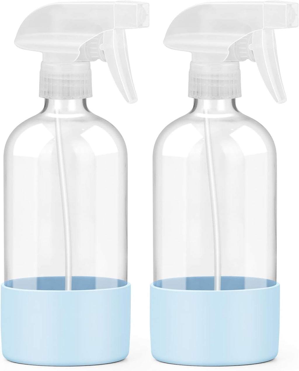 2 Pack Glass Spray Bottles with Silicone Sleeve, 16 oz Empty Refillable Containers with Adjustable Spray Nozzles, Spray Bottles for Hair, Cleaning Solutions and Plants Blue