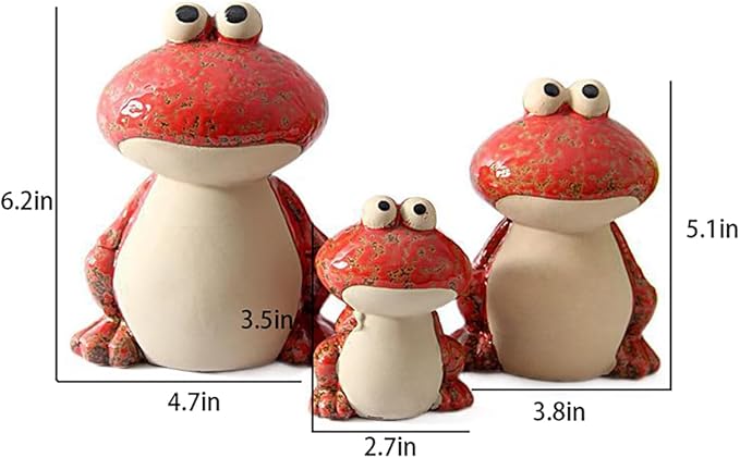 Frog Garden Decoration Set of 3,Funny Cute Ceramic Frog Garden Statues Yard Decoration Outdoor Holiday Decorations,Ideal Ornament for Outside Pond Pool Patio Front Porch Backyard (Red)