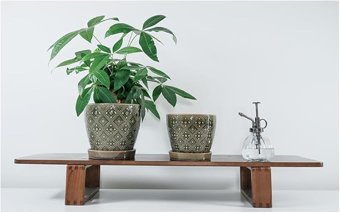 Docrin Ceramic Plant Pots Indoor: 6.6 + 5.5 Inch Planters with Drainage Holes and Saucer for Home/Office - Set of 2 /Dark Green