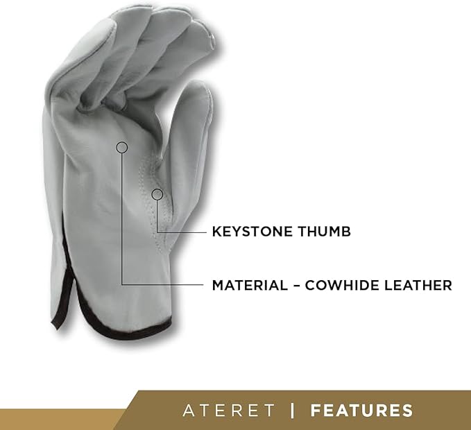 ATERET 120 Pairs Medium Heavy Duty Durable Cowhide Leather Work Gloves I Driver Gloves for Truck Driving, Warehouse, Gardening, Farming