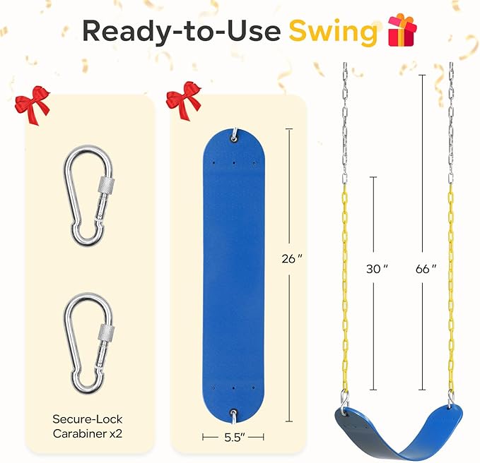 DECORLIFE 2-Pack Swing Seats for Swing Set, Support 330lb, Swings Replacement Kits with Coated Chains for Kids Adults, Swing Set Accessories with Snap Hooks for Outdoor Backyard Playground, Blue